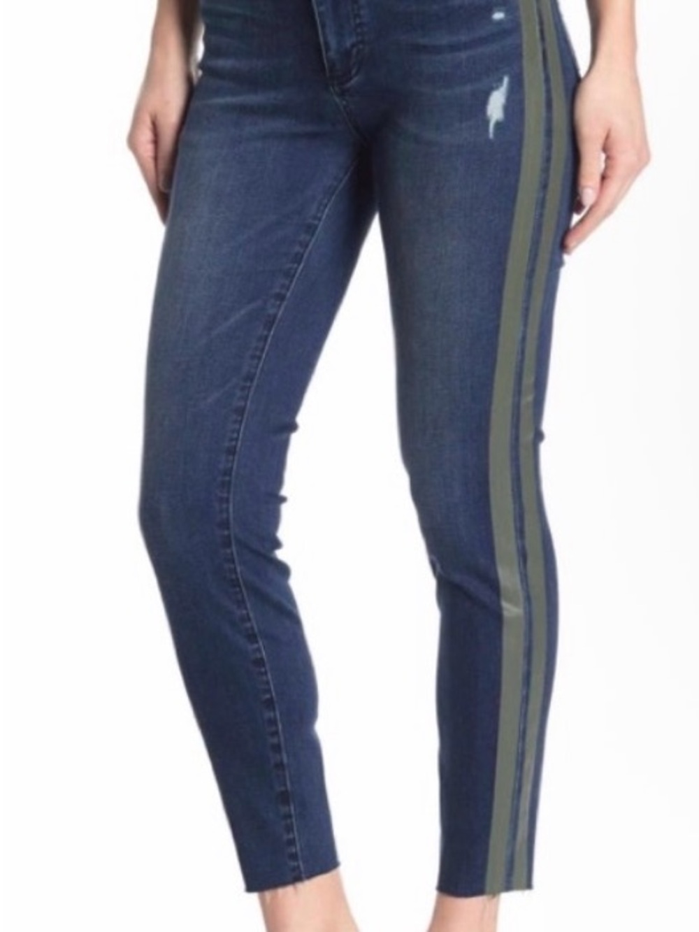 Kut from the Kloth Navy Skinny Jeans with Olive Side Stripes
